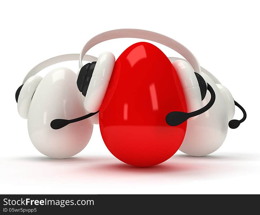 Shiny eggs with headsets  over white