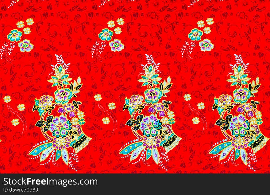 Colorful batik cloth fabric background of thai style