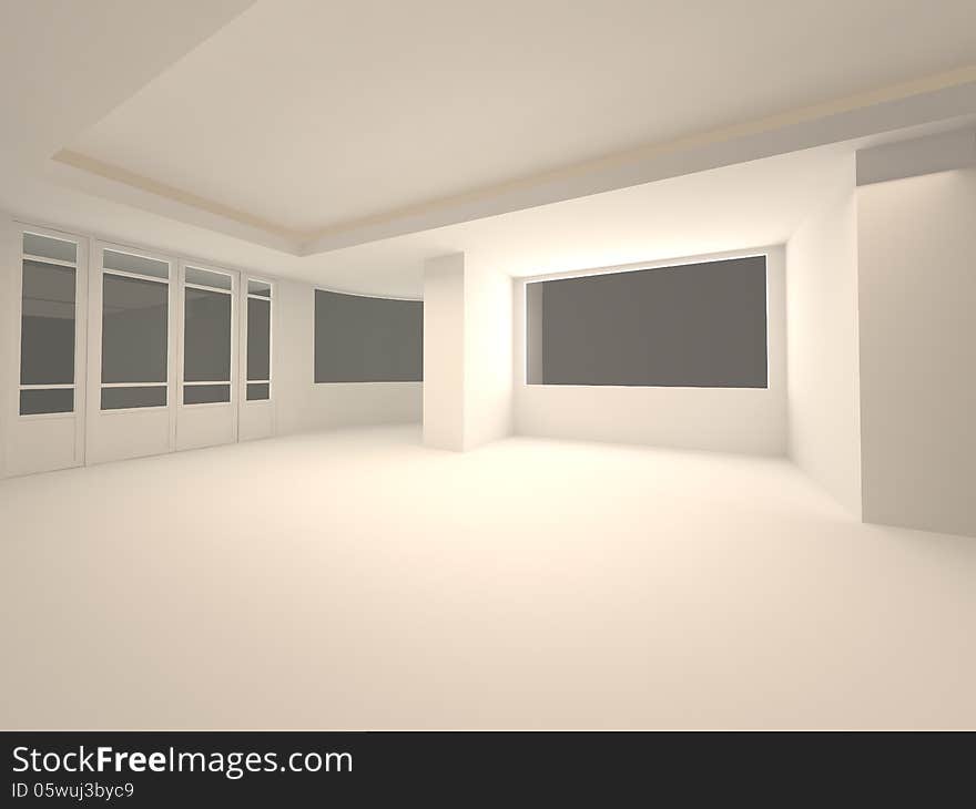 Empty room interior night scene