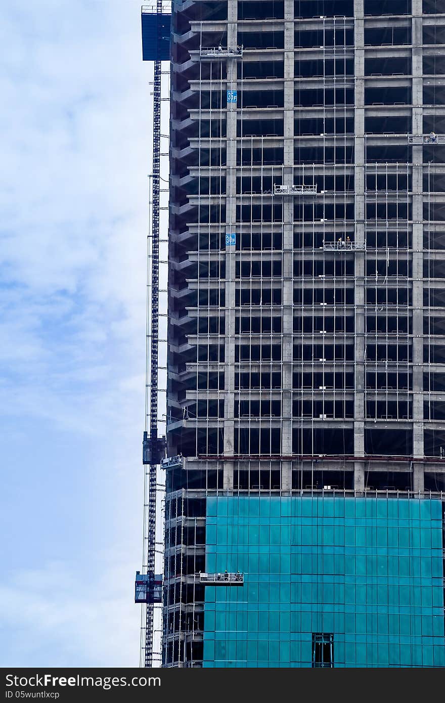 Close-up of the high-rise building construction. Close-up of the high-rise building construction