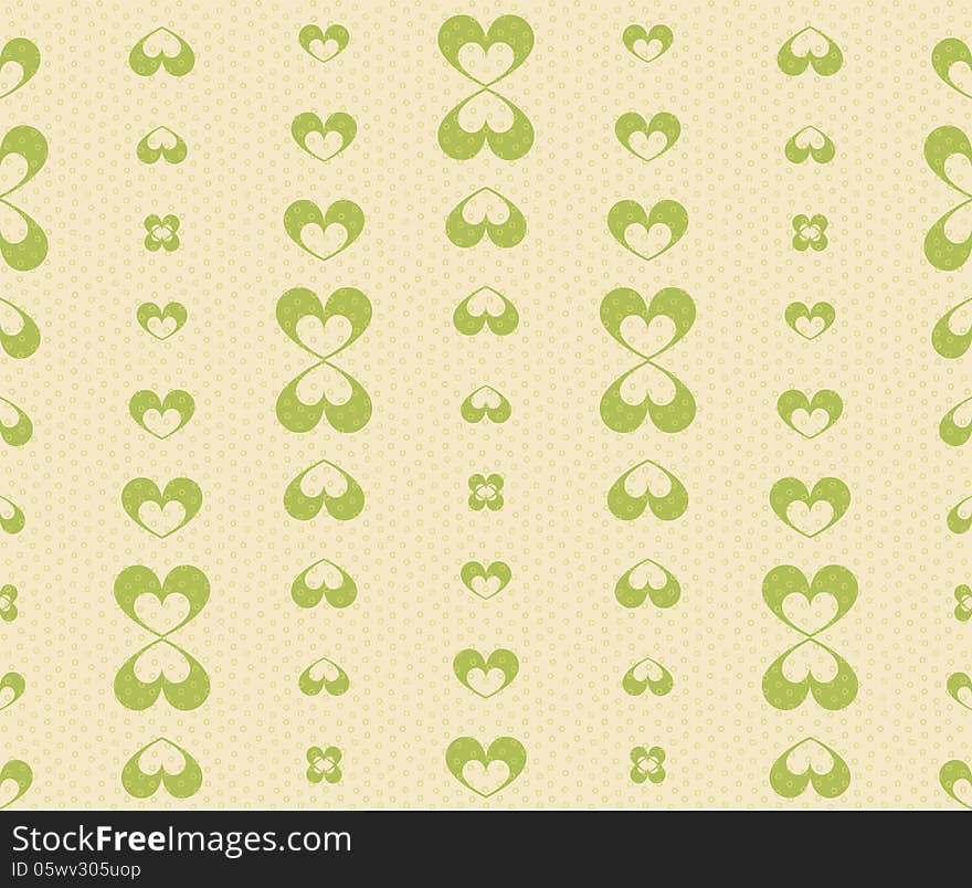 Retro Seamless Pattern With Green Hearts