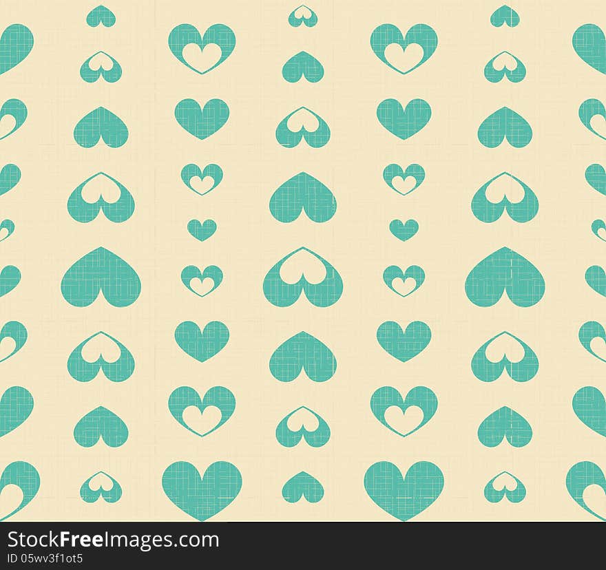 Retro Seamless Pattern With Blue Hearts