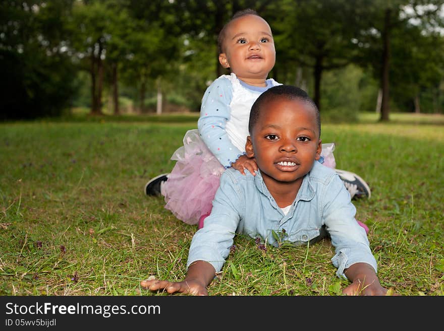 African children on the grass