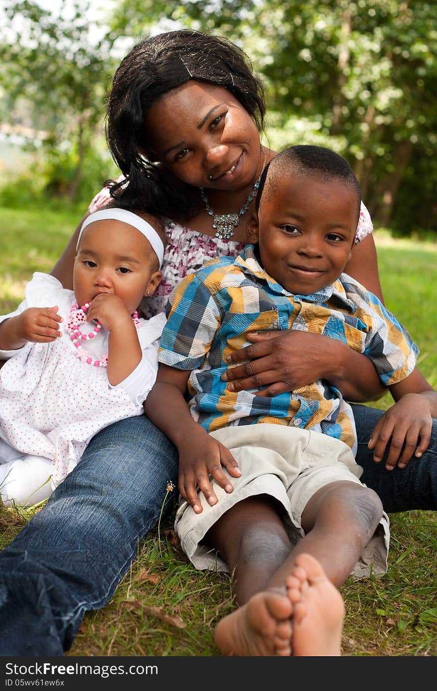 Happy african mother and children