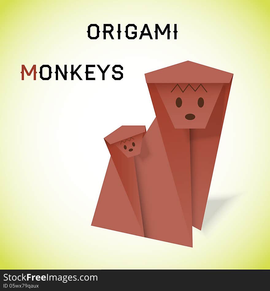 Vector illustration of monkeys in origami style. Vector illustration of monkeys in origami style