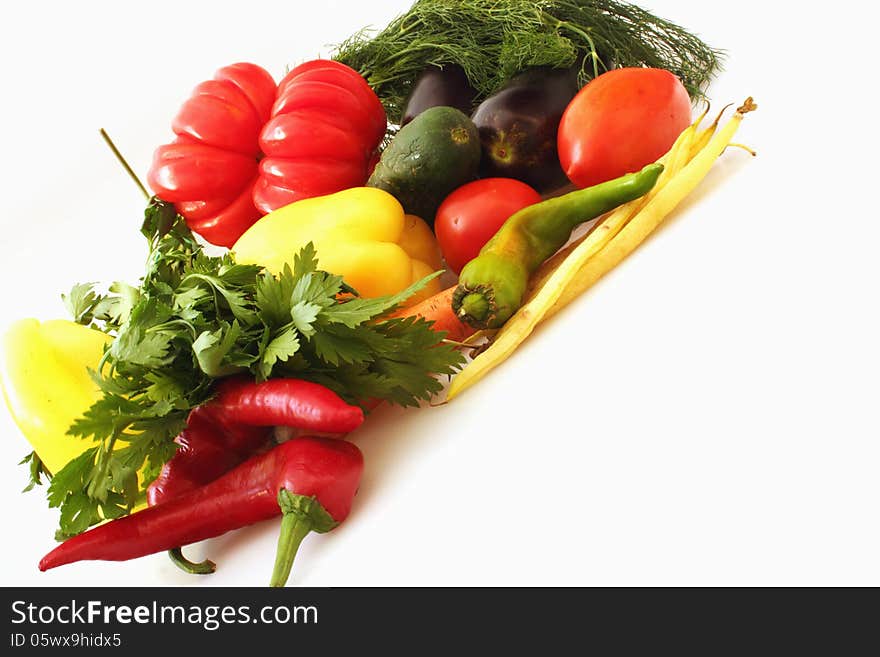 Vegetables on the white background