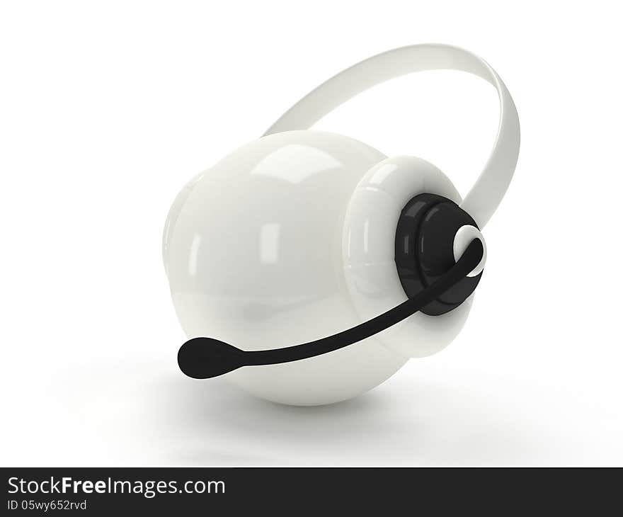 White orb with headset  over white