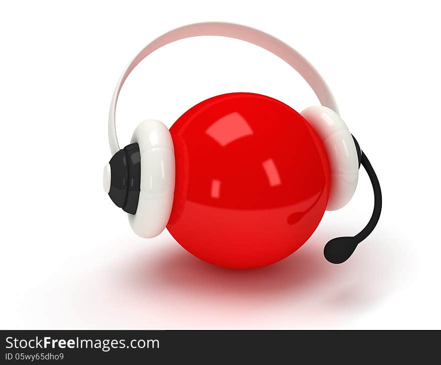 Red Orb With Headset  Over White