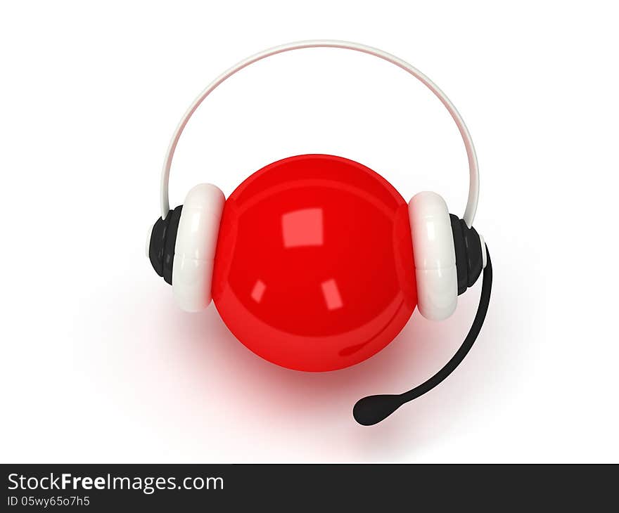 Red orb with headset  over white