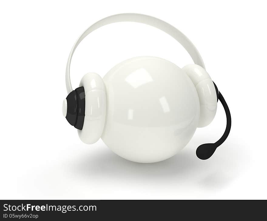 White orb with headset  over white