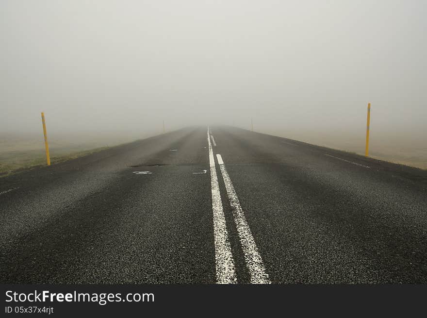 Icelandic road in fog