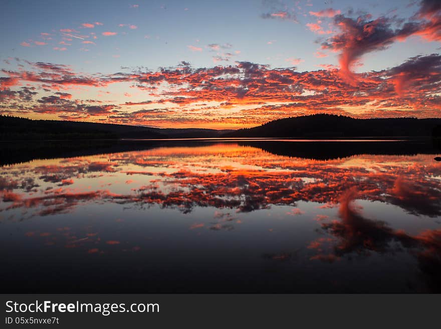 Sunset behind the dam.