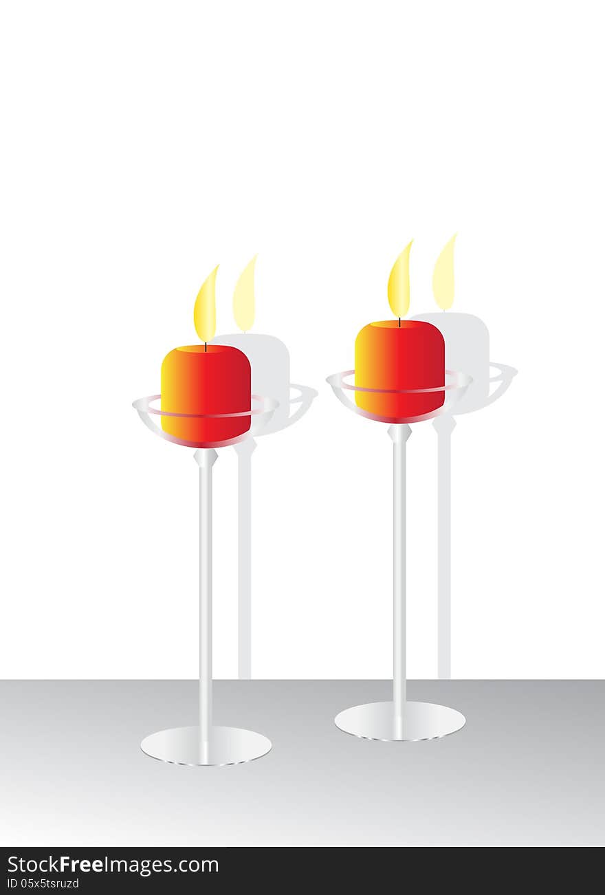 Two candles. Glass candle holders and two red candles