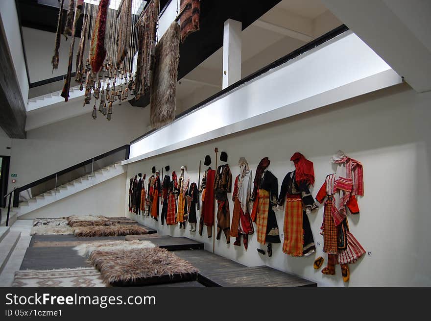 Bulgarian traditional Rhodope folk staff in museum in Smolyan,. Bulgarian traditional Rhodope folk staff in museum in Smolyan,