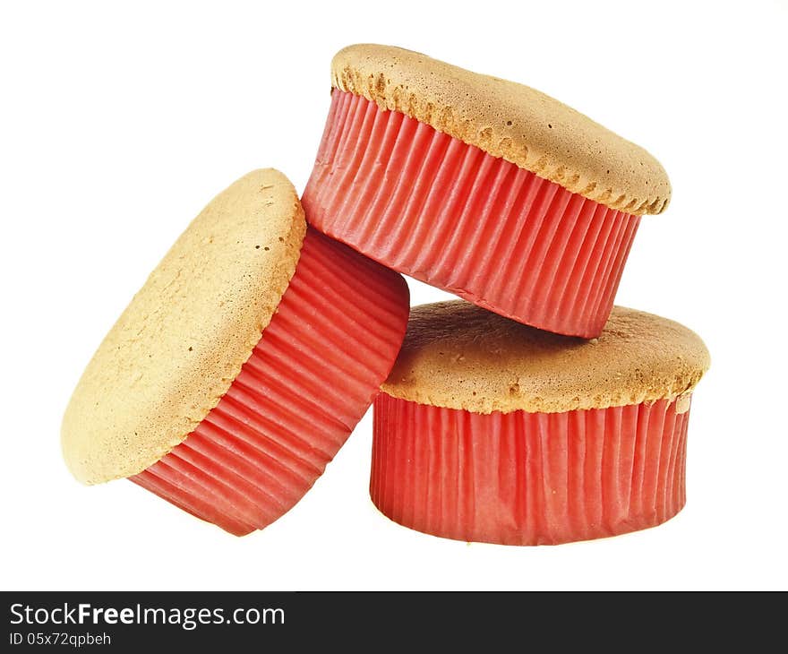 Step stack of three sponge cake on white background. Step stack of three sponge cake on white background