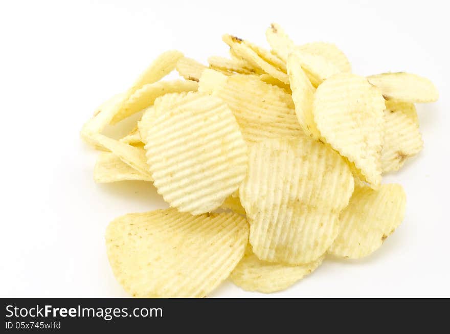 Snack potato chips isolated on white