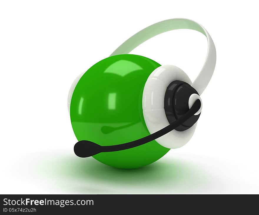 Green orb with headset  over white