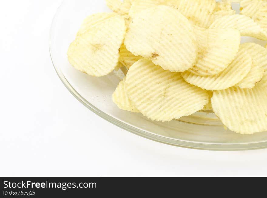 Snack potato chips isolated on white background