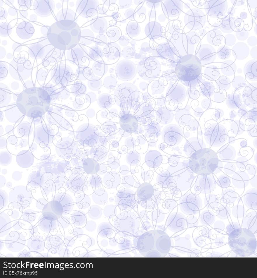 Seamless gentle violet floral pattern with flowers and violet polka dots (vector eps10). Seamless gentle violet floral pattern with flowers and violet polka dots (vector eps10)