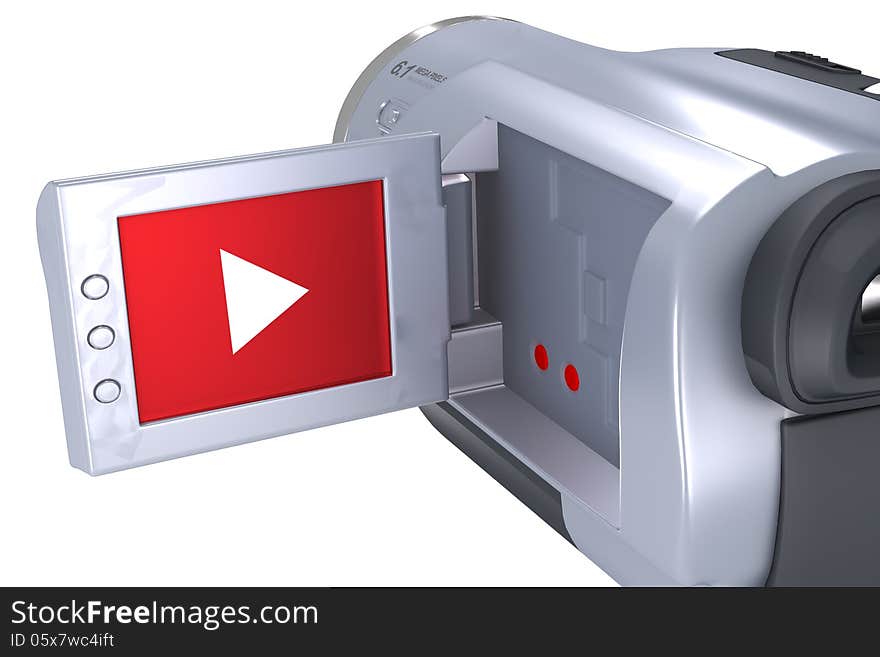 Digital Video Camera and facing screen. Clipping paths of camera and screen included.