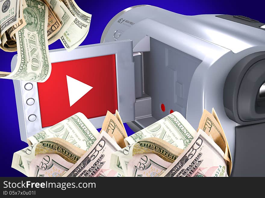 Earn money online with your videos concept uploading your videos on social media. Earn money online with your videos concept uploading your videos on social media