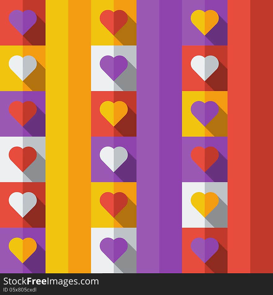 Background with hearts in flat icon style