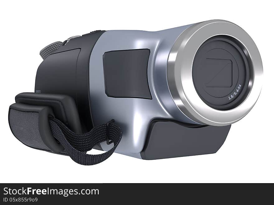 Digital Video Camera and facing screen. Clipping paths of camera and screen included.