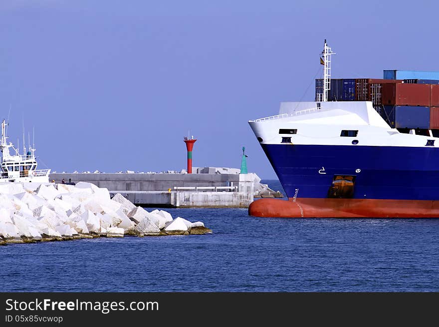 Container ship sailing in Alicante waters. Container ship sailing in Alicante waters.