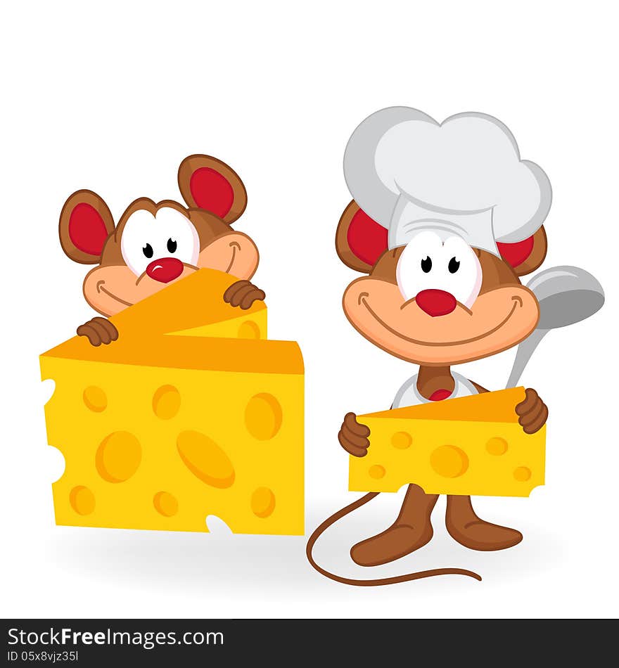 Mouse cook with cheese - vector illustration