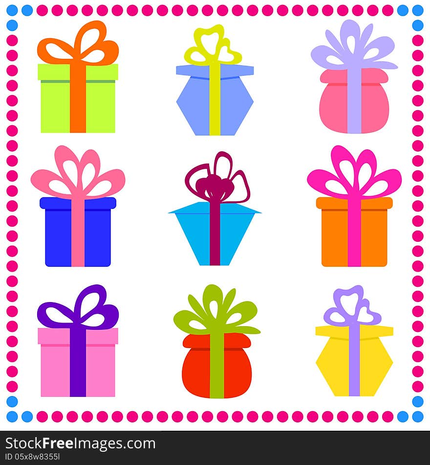 Set of colorful gift boxes. Vector illustration