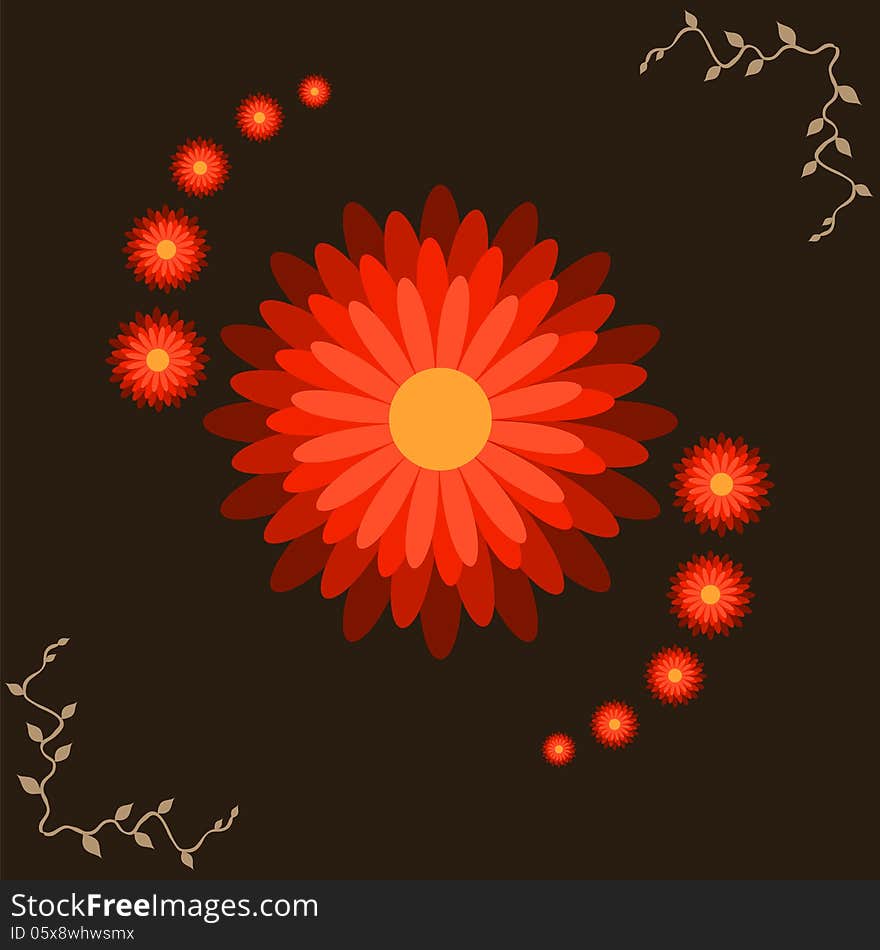 Many flowers on a brown background. Vector illustration