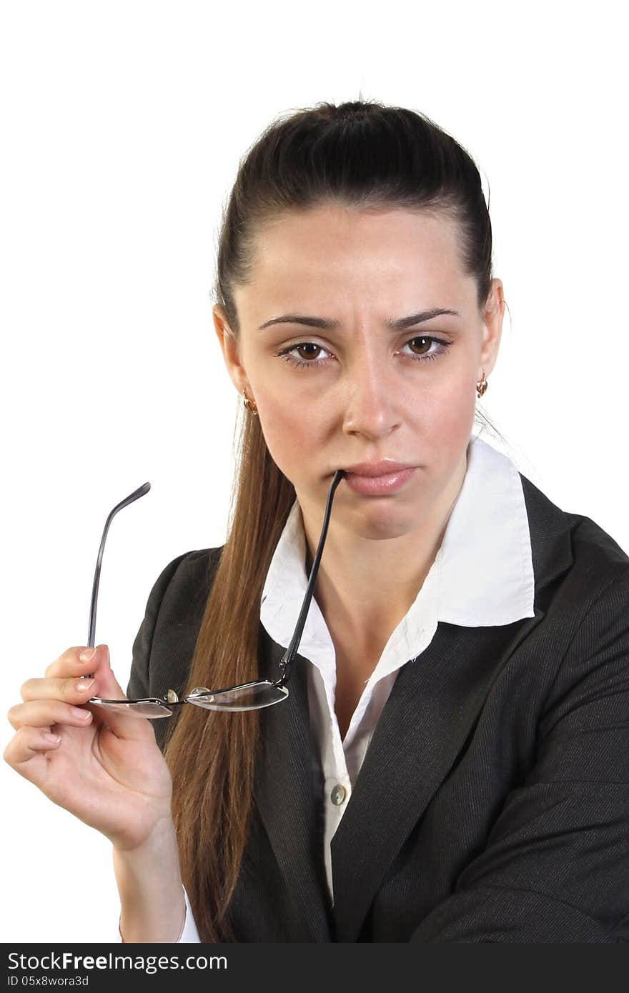 Portrait of young business woman or teacher, isolated on white background. Portrait of young business woman or teacher, isolated on white background