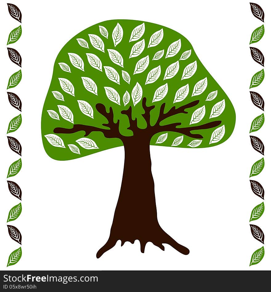 Tree with white leaves on green. Vector illustration