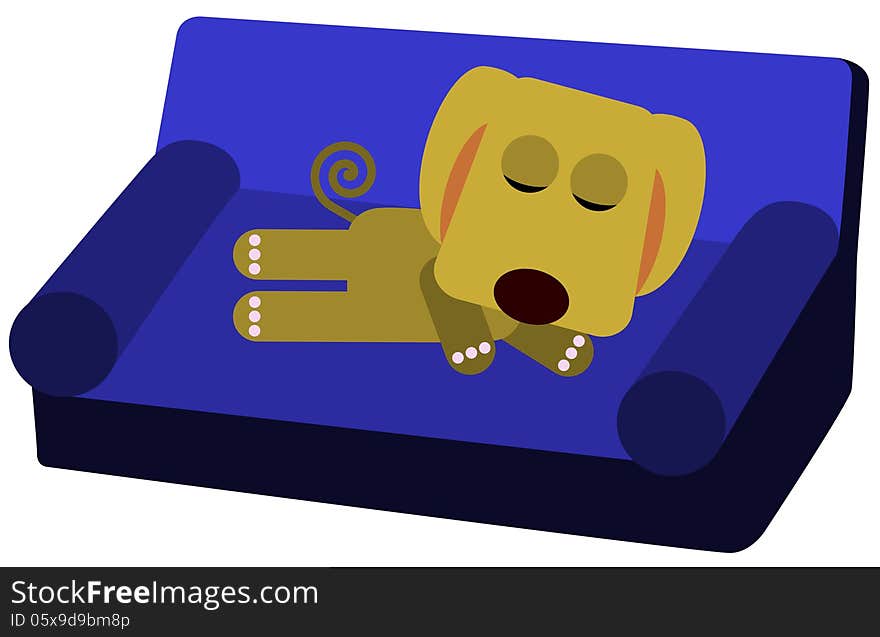 A cartoon illustration of a sleeping dog on a couch. A cartoon illustration of a sleeping dog on a couch