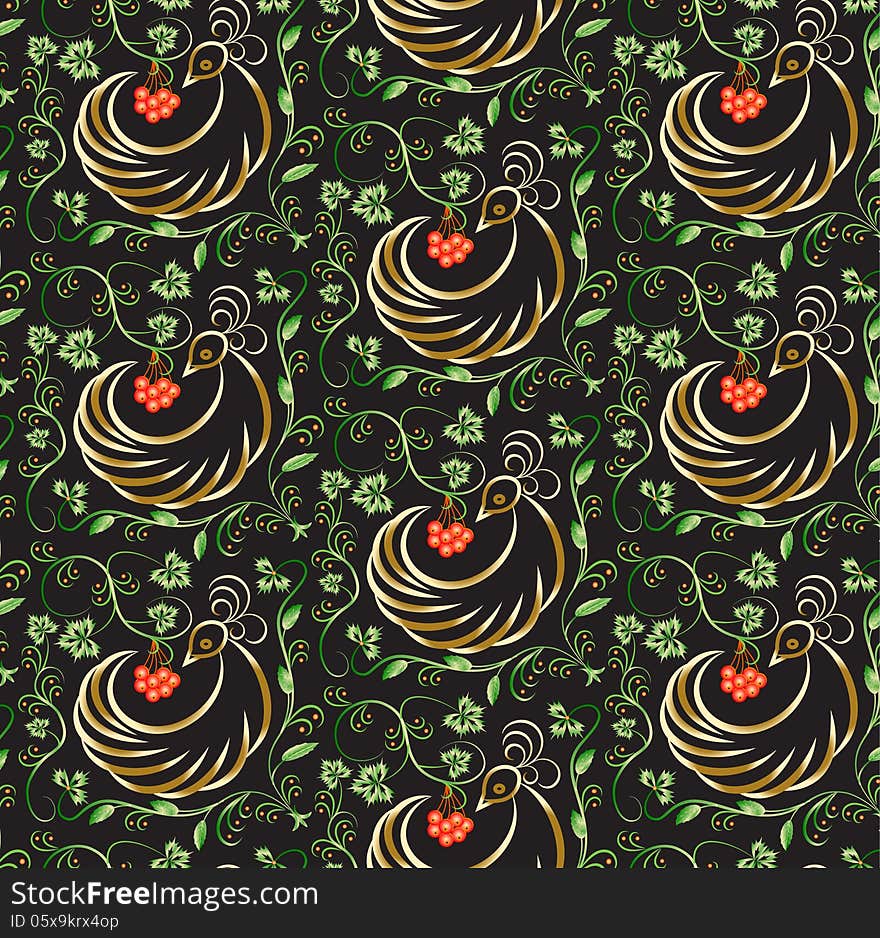 Golden Bird Seamless Pattern