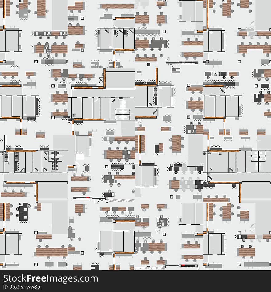 An abstract figure of the elements of the furniture in the plan. An abstract figure of the elements of the furniture in the plan