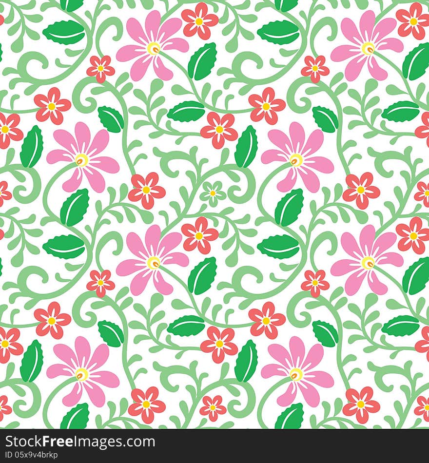 Seamless floral background with red flower