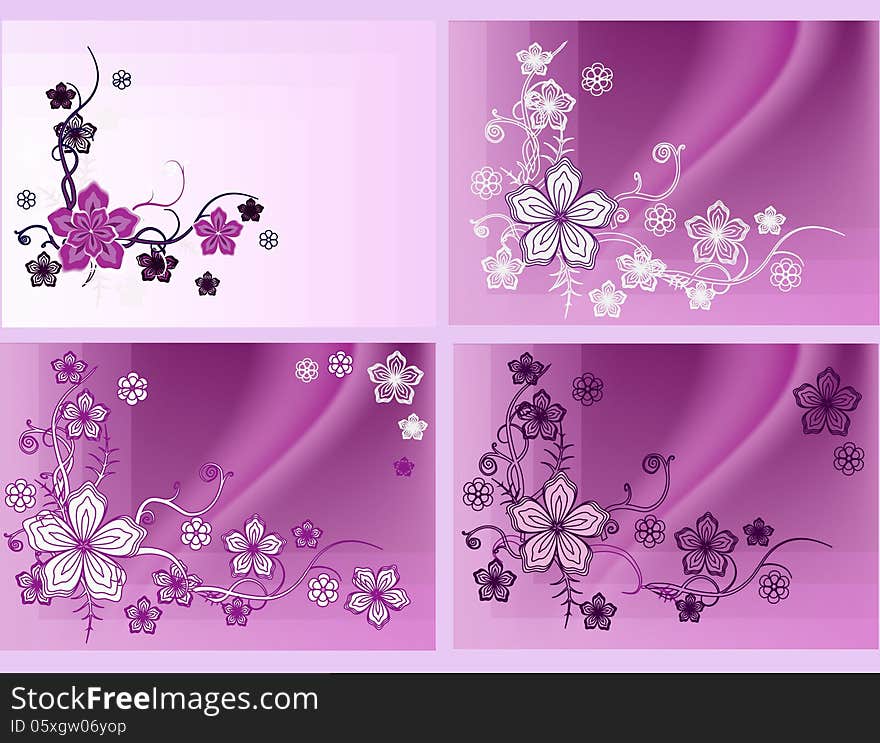 Floral pattern on a pink and purple background with a place for an inscription. Floral pattern on a pink and purple background with a place for an inscription