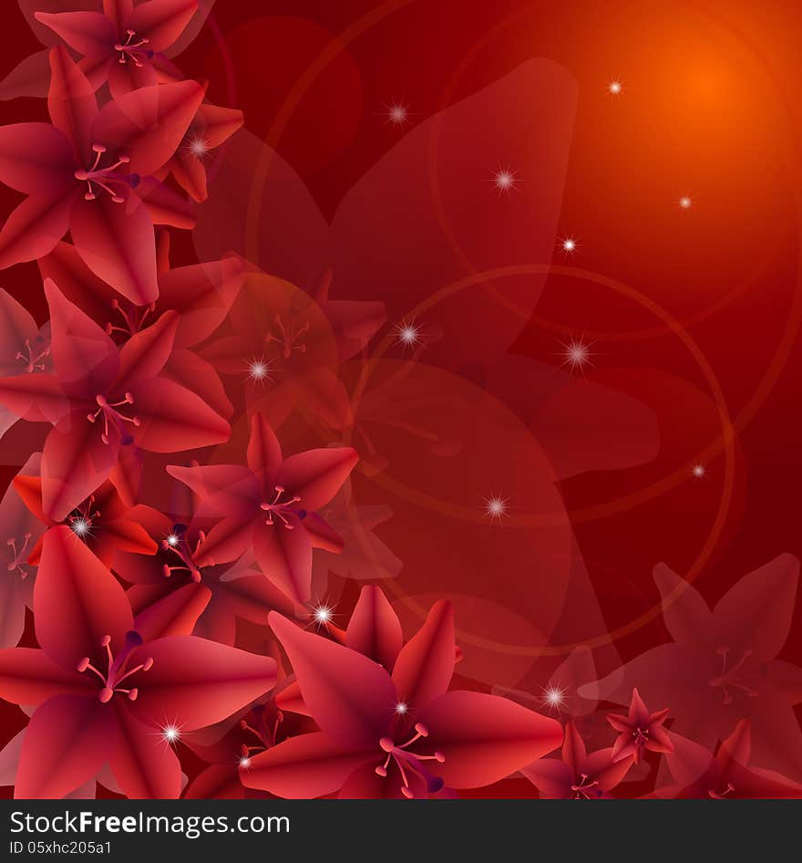 Illustration of red flowers, background, vector EPS10, clip-art