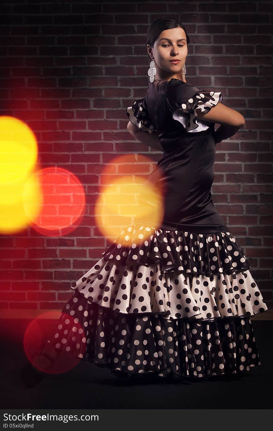 Flamenco Dancer In Dress With Polka Dots