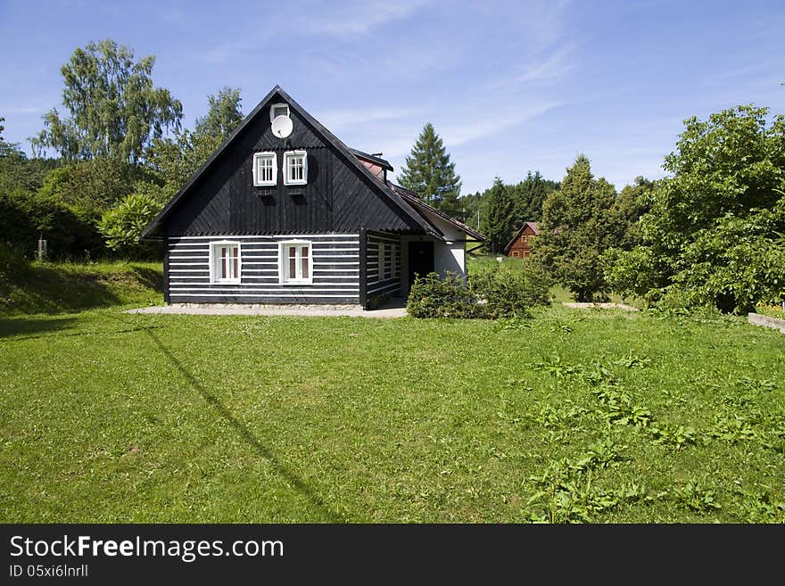 Cottage in summer with green grass