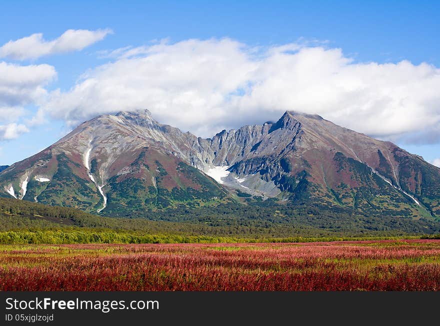 General view of the very ancient volcano, one of the most scenic hiking trails of the Kamchatka Peninsula