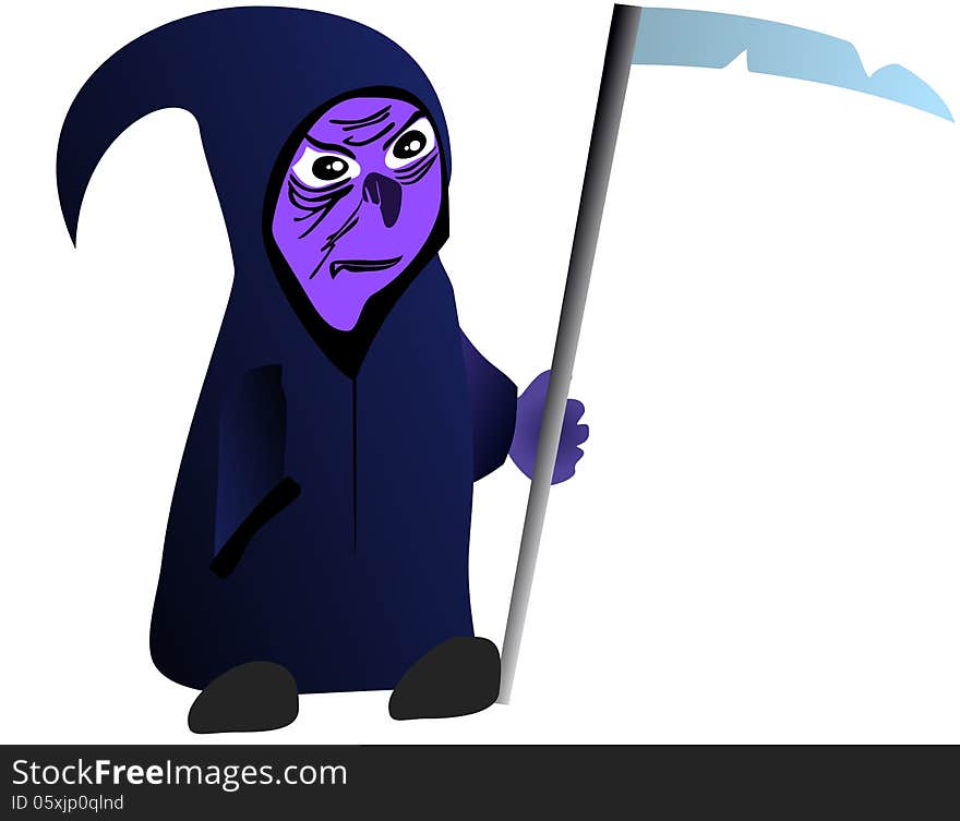 Cute cartoon grim reaper with scythe