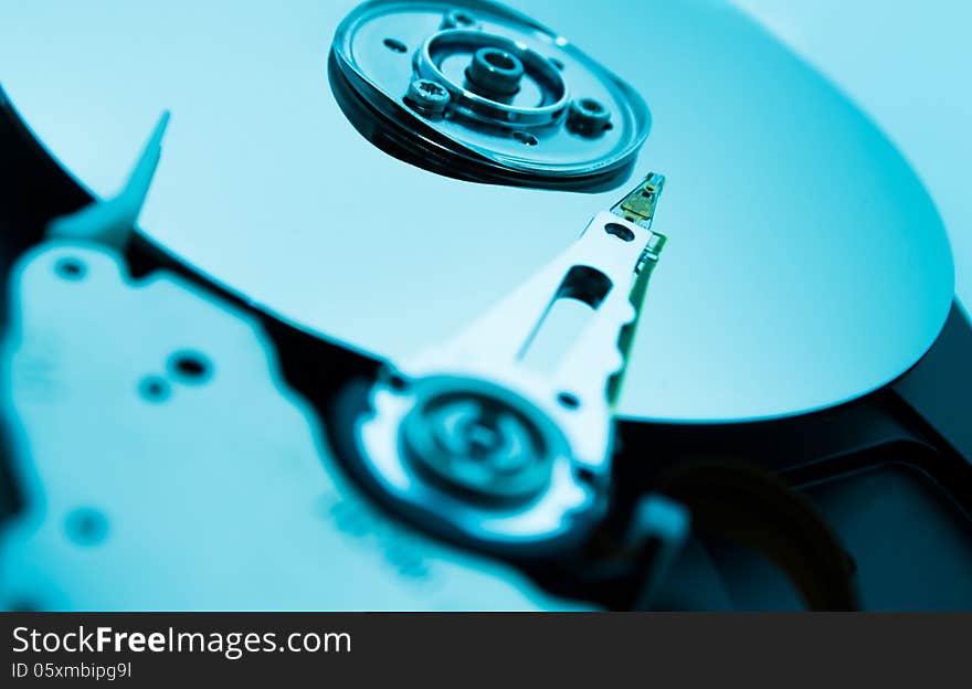 Close up of hard disk with abstract reflection