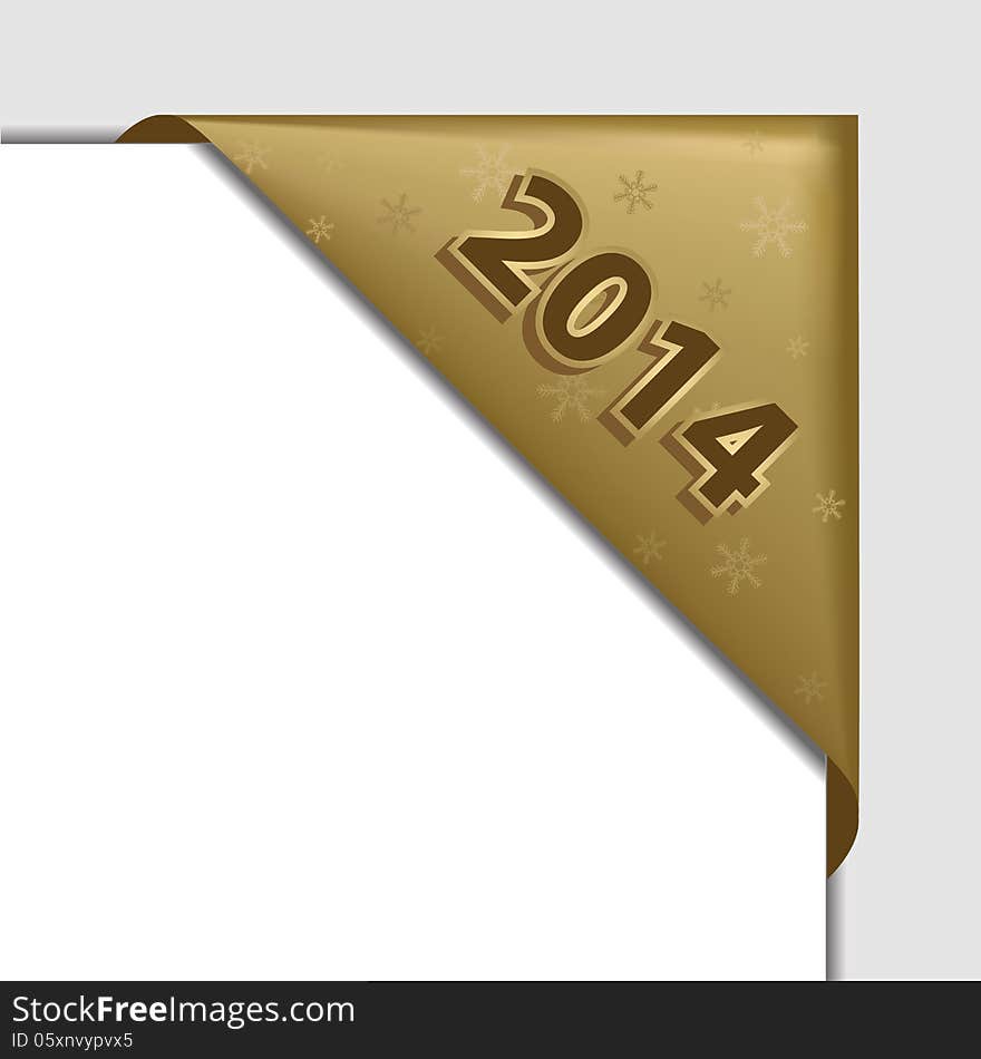 Gold christmas corner ribbon. New year 2014, elements are in separate layers and grouped.