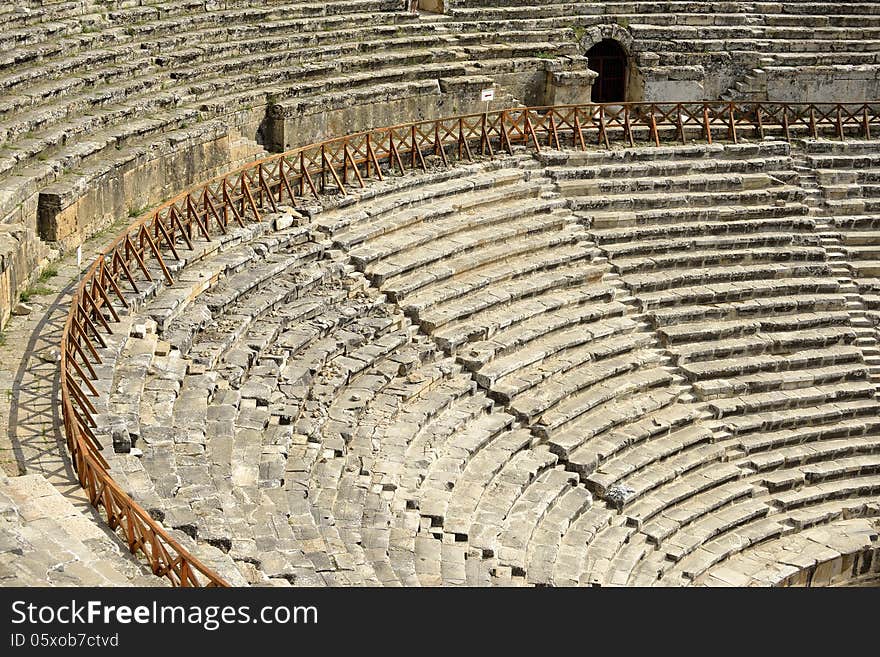 Amphitheater in ancient city Hierapolis. Pamukkale, Turkey. Amphitheater in ancient city Hierapolis. Pamukkale, Turkey.