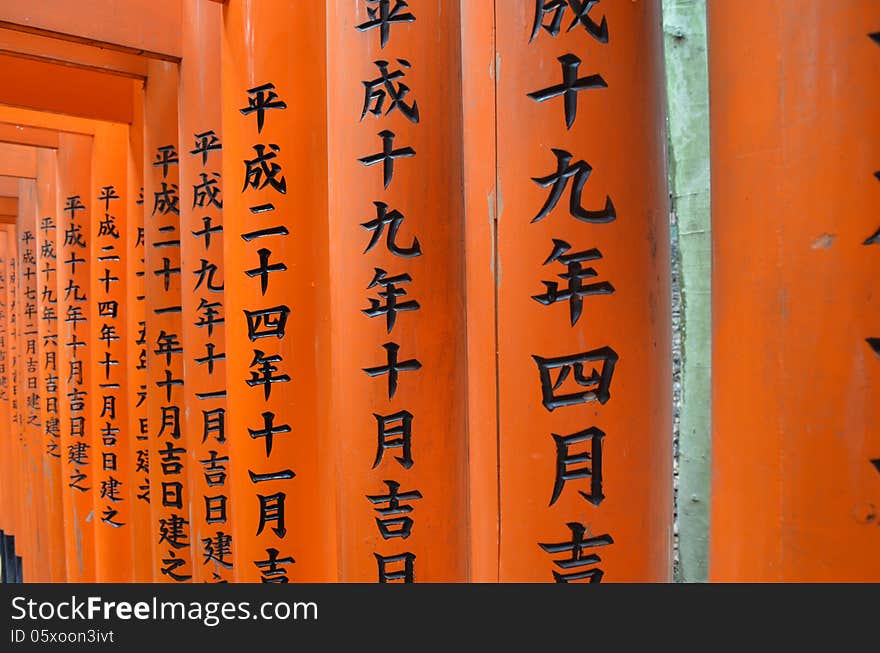 Japanese Kanji On Torii Gates