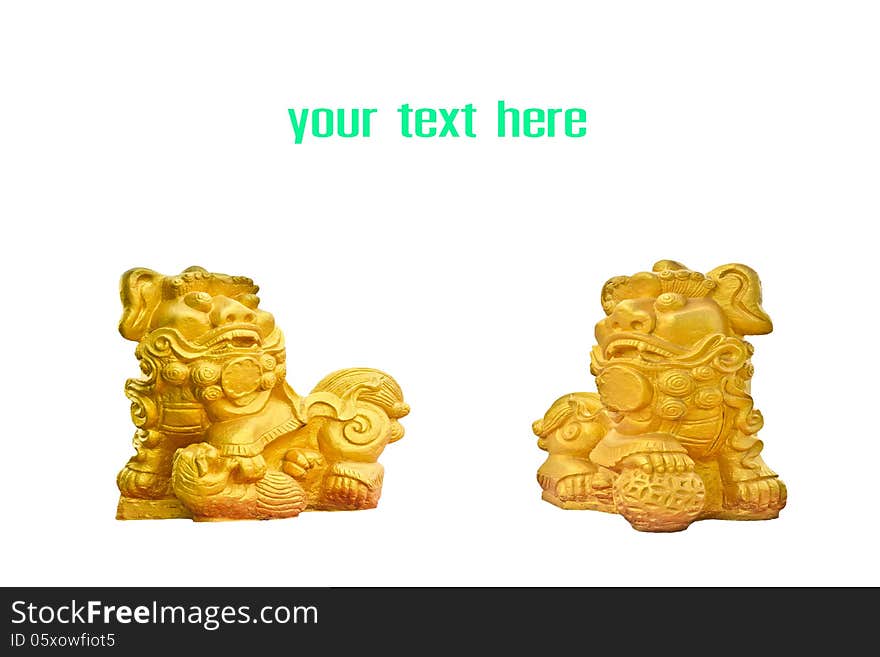 Couple of chinese golden lion statues