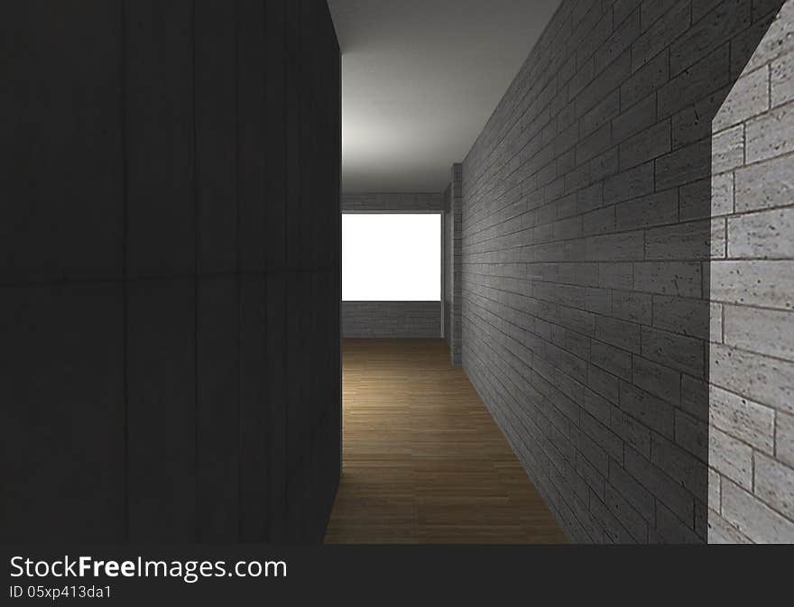 Empty room with brick wall and wood floor