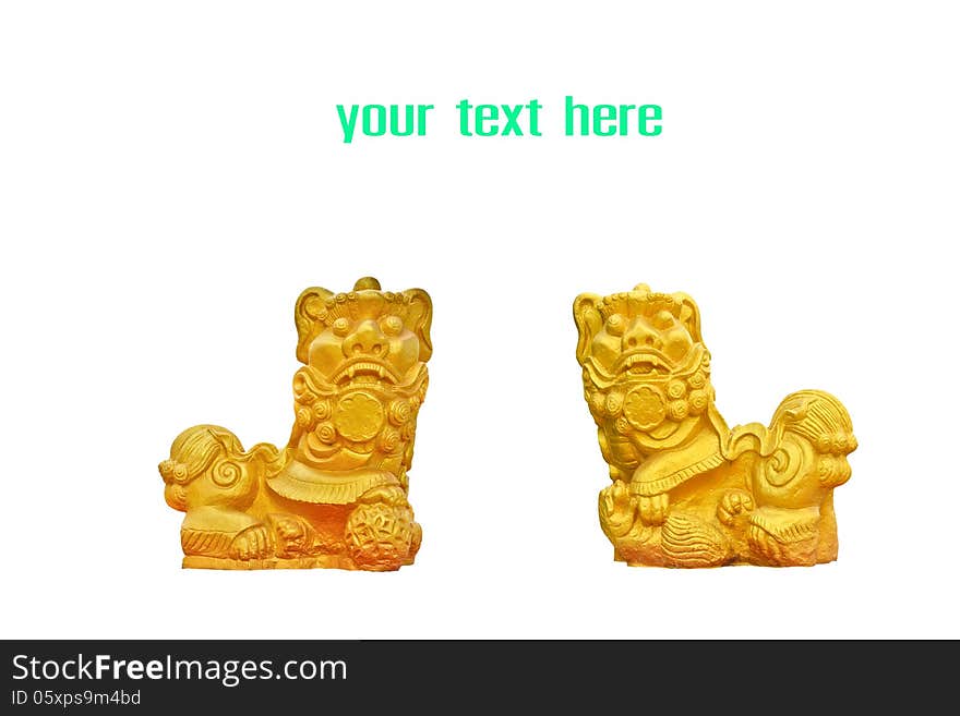 Couple Of Chinese Golden Lion Statues